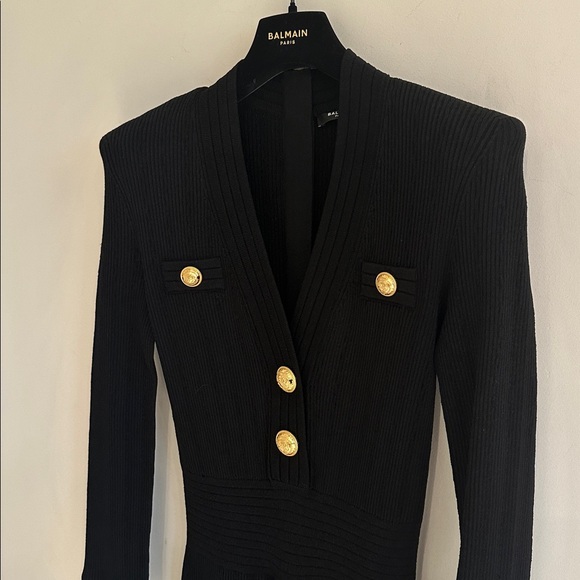 Balmain Short knitted dress with gold buttons black black - Picture 8 of 11